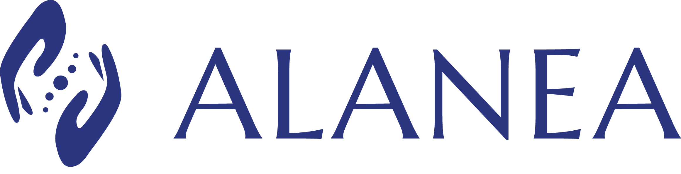 Logo avec deux mains qui s'encerclent et ALANEA écrit en bleu foncé